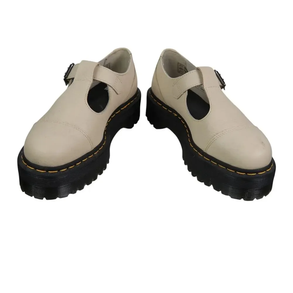 Dr. Martens Bethan Mary-Jane Beige Pisa Leather Platform Lug Sole Shoes 9